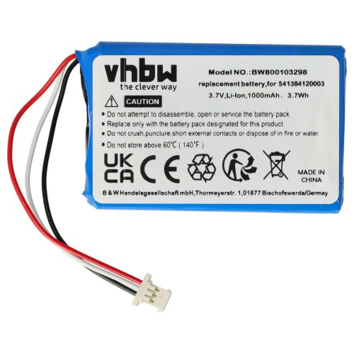 VHBW GPS Battery Navigon 541384120003, GTC3601101PO39120, 5411384120002, GTC39110BL08554 - 1000 mAh 3.7 V Li-Ion