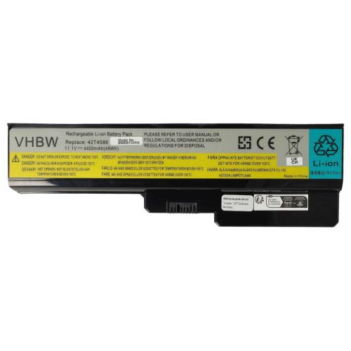 VHBW Notebook akkumulátor  Lenovo 42T4725, 45K1743, 42T4583, 42T4726 - 4400 mAh 11,1 V Li-Ion, fekete