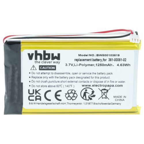 VHBW GPS Akku 361-00051-01, 361-00051-12, 361-00051-02, 361-00051-00 - 1250 mAh 3,7 V Li-Polymer