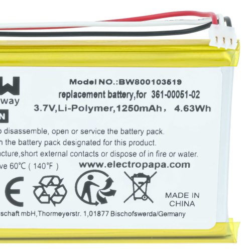 VHBW GPS Akku 361-00051-01, 361-00051-12, 361-00051-02, 361-00051-00 - 1250 mAh 3,7 V Li-Polymer