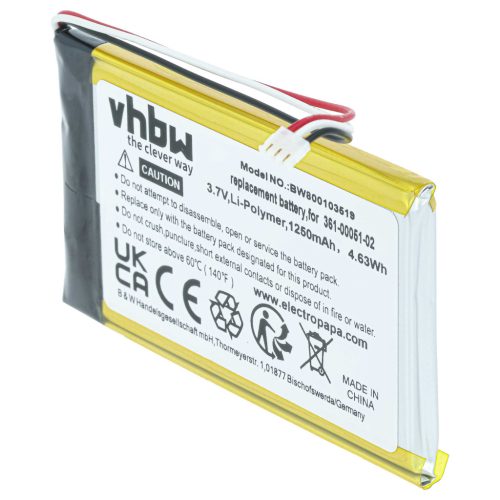 VHBW GPS Akku 361-00051-01, 361-00051-12, 361-00051-02, 361-00051-00 - 1250 mAh 3,7 V Li-Polymer