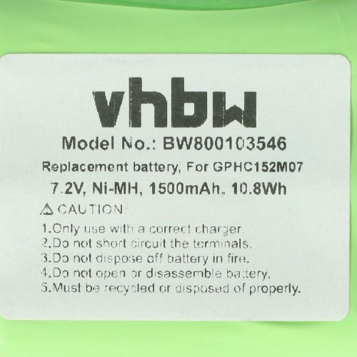 VHBW Battery for AEG GPHC152M07 - 1500 mAh, 7.2 V, NiMH