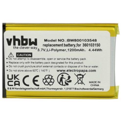 VHBW GPS Battery 360103150 - 1200 mAh 3.7 V Li-Ion