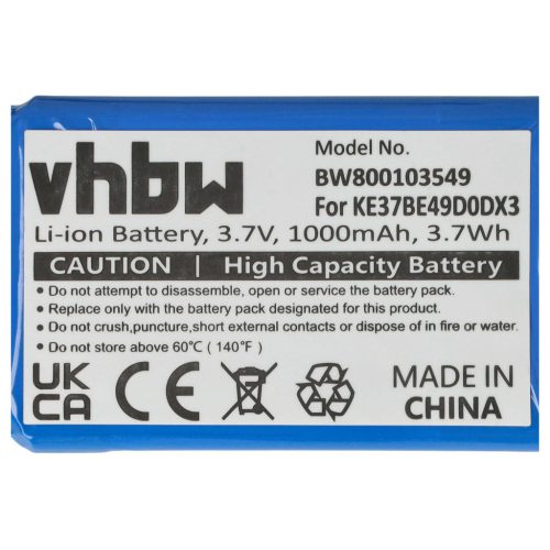 VHBW GPS Akku KE37BE49D0DX3 - 1000 mAh 3,7 V Li-Ion
