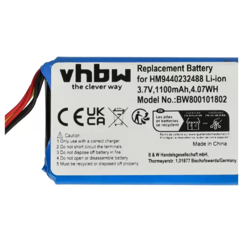 VHBW GPS Battery AHL03714001 - 1100 mAh 3.7 V Li-Ion