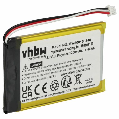 VHBW GPS Battery TN2, AHL03713001 - 1200 mAh 3.7 V Li-Ion