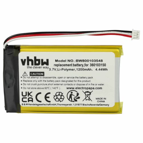VHBW GPS Battery TN2, AHL03713001 - 1200 mAh 3.7 V Li-Ion