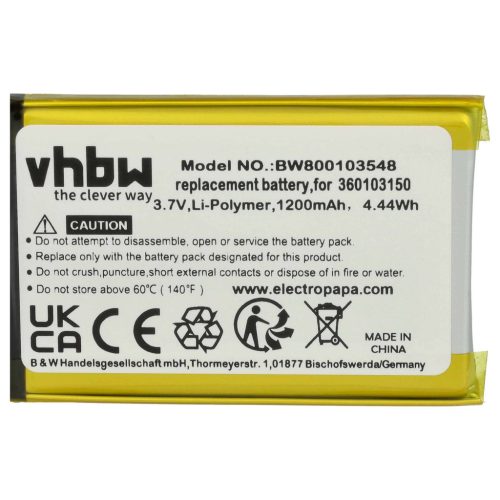 VHBW GPS Battery TN2, AHL03713001 - 1200 mAh 3.7 V Li-Ion
