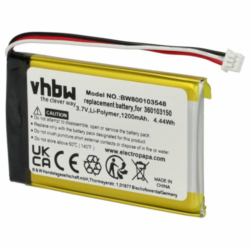 VHBW GPS Battery TN2, AHL03713001 - 1200 mAh 3.7 V Li-Ion