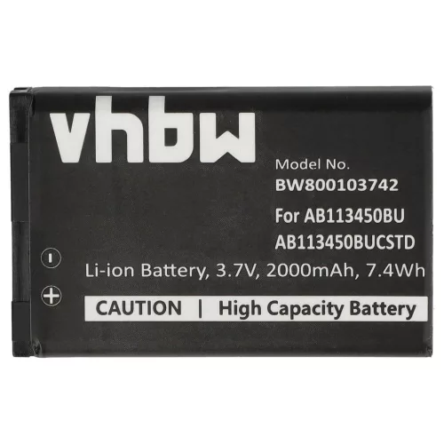 VHBW Mobile Phone Battery Samsung AB113450BU, AB113450BUCSTD - 2000 mAh 3.7 V Li-Ion