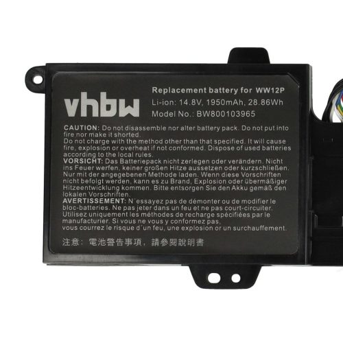 VHBW Notebook akkumulátor  Dell 9YXN1, CN-09YXN1, TR2F1, WW12P - 1950 mAh 14,8 V Li-polimer, fekete