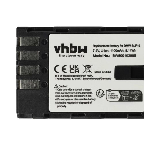 VHBW Panasonic DMW-BLF19E, DMW-BLF19 Akku - 1100 mAh, 7,2 V, Li-Ion
