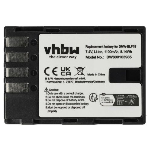 VHBW Panasonic DMW-BLF19E, DMW-BLF19 Akku - 1100 mAh, 7,2 V, Li-Ion