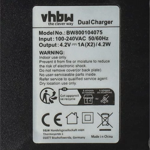 VHBW Charger for 17670, 18650 Batteries - 2 Slot
