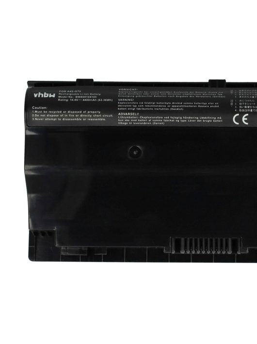 Notebook akkumulátor  Asus A42-G75 - 4400 mAh 14,8 V Li-Ion, fekete