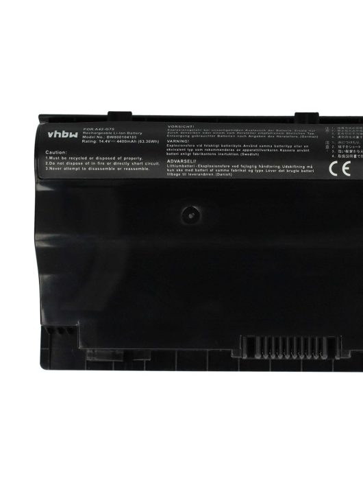 Notebook akkumulátor  Asus A42-G75 - 4400 mAh 14,8 V Li-Ion, fekete