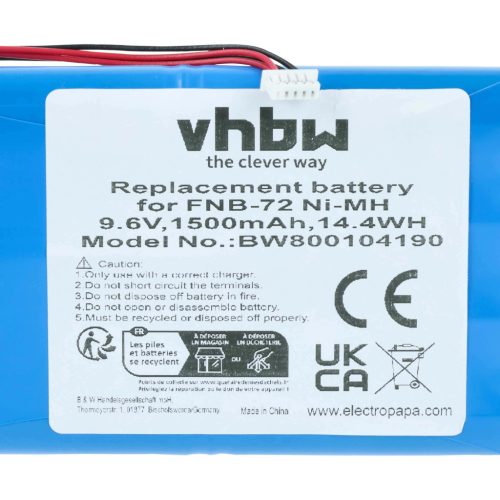 VHBW Radio Akku FNB-72xh, FNB-72xx, FNB-72x, FNB-72xe, FNB-85, FNB-72 - 1500 mAh 9,6 V NiMH
