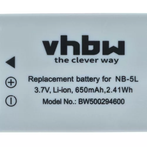 VHBW Akku Canon NB-5L - 650 mAh 3,6 V Li-Ion