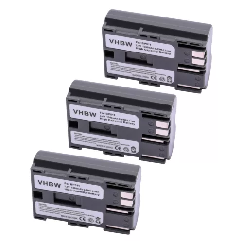 VHBW Akku Canon BP-508, BP-535, BP-511A, BP-511, BP-522, BP-512, BP-514 - 1300 mAh 7,2 V Li-Ion
