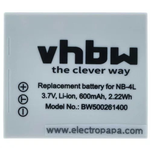 VHBW Akku Canon NB-4L Ersatz - 600 mAh 3,6 V Li-Ion
