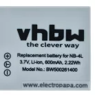 VHBW Akku Canon NB-4L Ersatz - 600 mAh 3,6 V Li-Ion