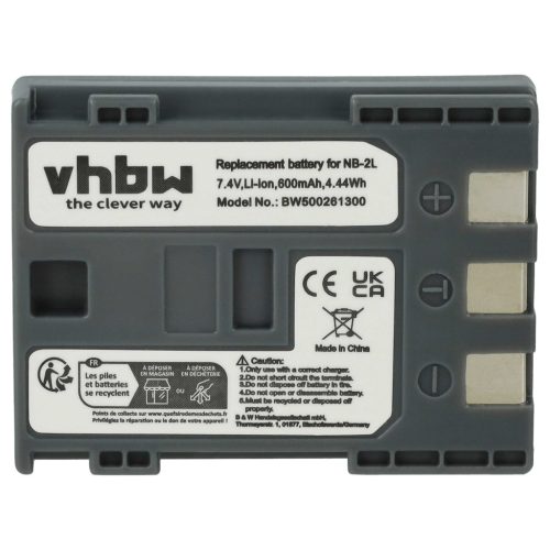 VHBW Videokamera Akku Canon NB-2LH, NB-2L - 600 mAh 7,2 V Li-Ion