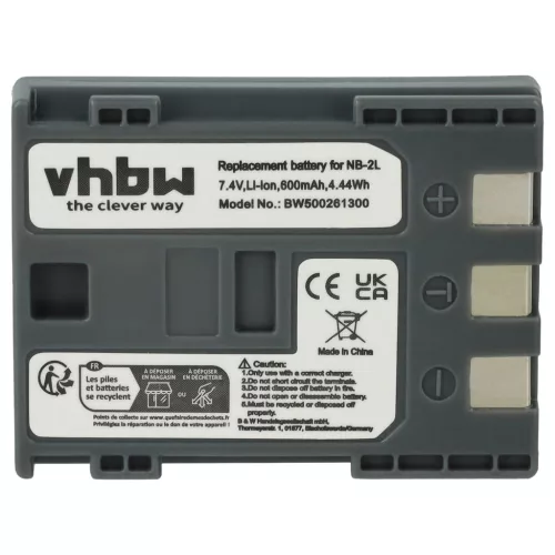 VHBW Videokamera Akku NB-2LH, NB-2L - 600 mAh 7,2 V Li-Ion