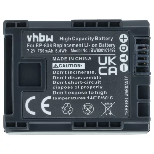 VHBW Videokamera Akku 2740B002, BP-808 - 750 mAh 7,2 V Li-Ion