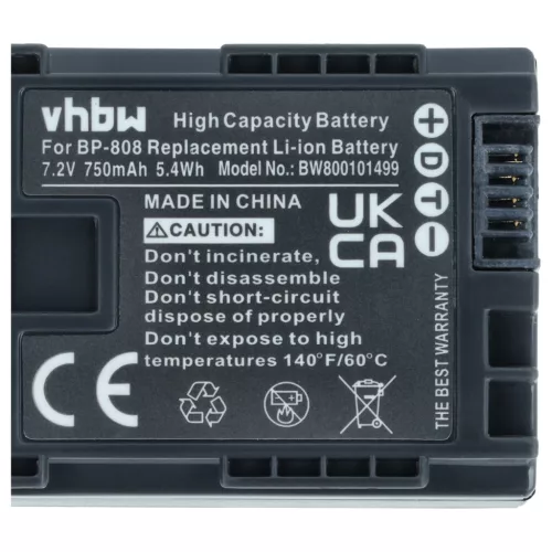 VHBW Videokamera Akku 2740B002, BP-808 - 750 mAh 7,2 V Li-Ion