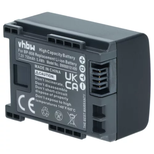 VHBW Videokamera Akku 2740B002, BP-808 - 750 mAh 7,2 V Li-Ion