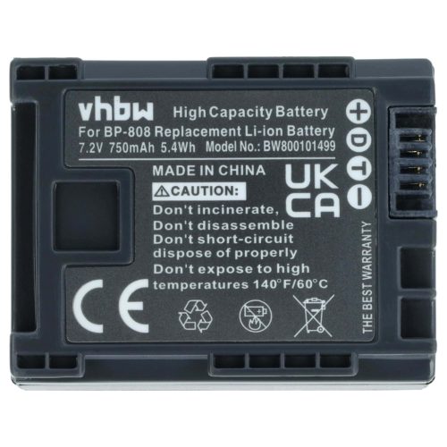 VHBW Videokamera Akku Canon 2740B002, BP-808 - 750 mAh 7,2 V Li-Ion