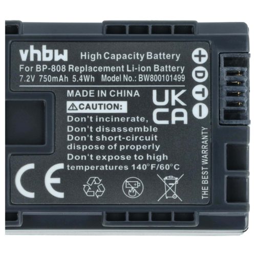 VHBW Videokamera Akku Canon 2740B002, BP-808 - 750 mAh 7,2 V Li-Ion