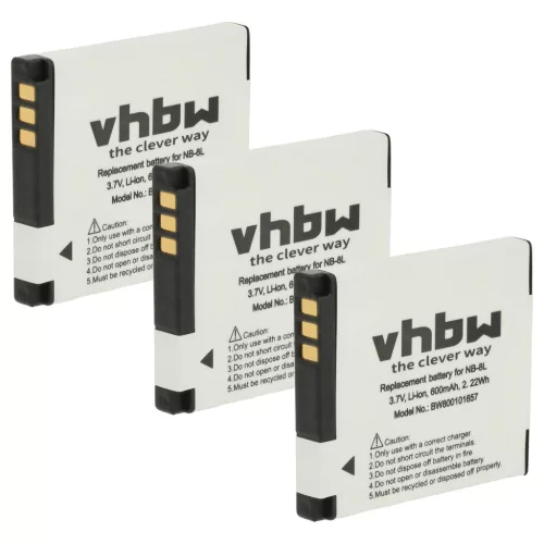 VHBW Akku Canon NB-8L - 600 mAh 3,6 V Li-Ion