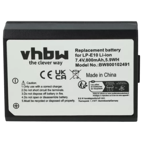 VHBW Akku Canon LP-E10 Ersatz - 800 mAh 7,2 V Li-Ion
