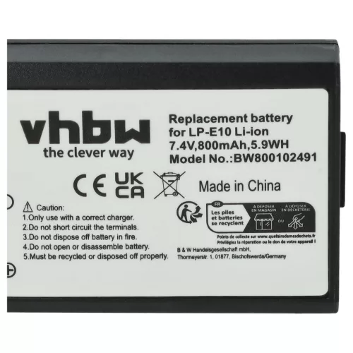VHBW Akku Canon LP-E10 Ersatz - 800 mAh 7,2 V Li-Ion