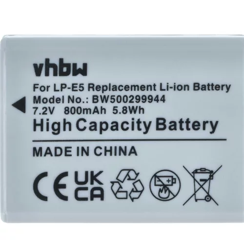 VHBW Akku Canon LP-E5, LC-E5 - 800 mAh 7,2 V Li-Ion