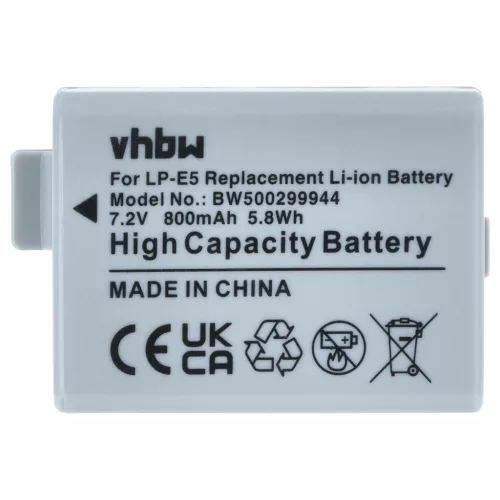 VHBW Akku Canon LP-E5, LC-E5 - 900 mAh 7,4 V Li-Ion