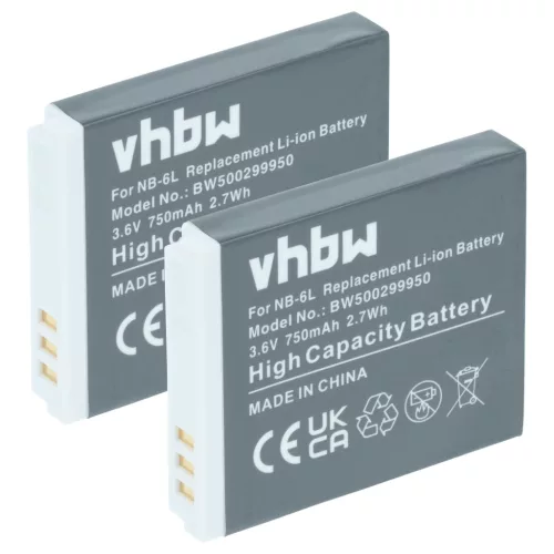 VHBW Akku für Canon NB-6L - 750 mAh 3,6 V Li-Ion