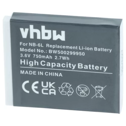 VHBW Akku für Canon NB-6L - 750 mAh 3,6 V Li-Ion