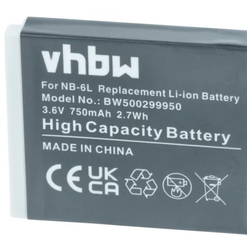VHBW Akku für Canon NB-6L - 750 mAh 3,6 V Li-Ion