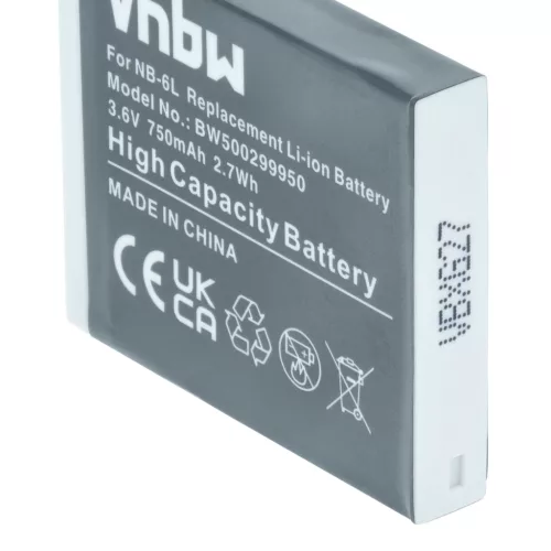 VHBW Akku für Canon NB-6L - 750 mAh 3,6 V Li-Ion