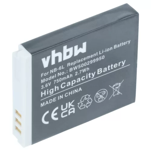VHBW Akku für Canon NB-6L - 750 mAh 3,6 V Li-Ion