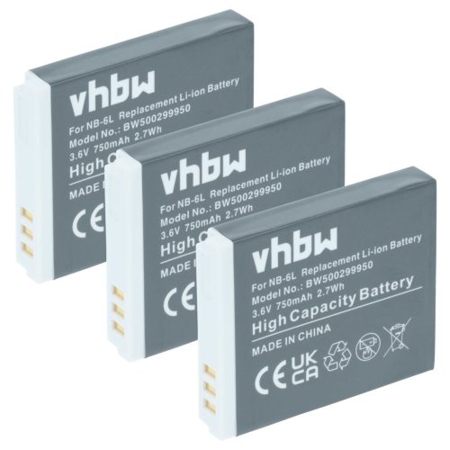 VHBW Akku für Canon NB-6L - 750 mAh 3,6 V Li-Ion