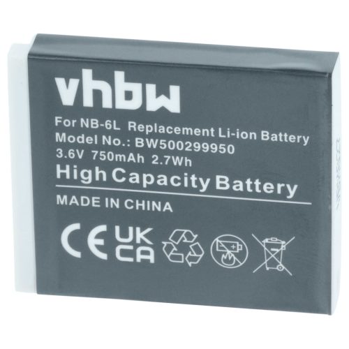 VHBW Akku für Canon NB-6L - 750 mAh 3,6 V Li-Ion