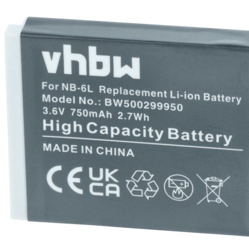 VHBW Akku für Canon NB-6L - 750 mAh 3,6 V Li-Ion