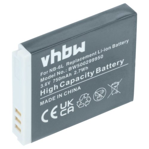 VHBW Akku für Canon NB-6L - 750 mAh 3,6 V Li-Ion