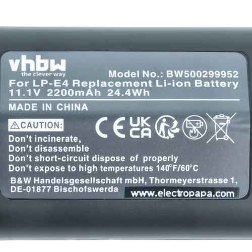 VHBW Akku Canon LP-E4N, LP-E4 - 2200 mAh 11,1 V Li-Ion