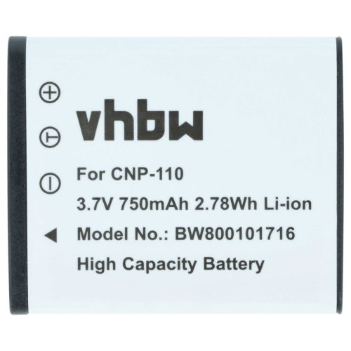 VHBW Akku Casio NP-160, NP-110DBA, NP-110, NP-110L - 750 mAh 3,6 V Li-Ion