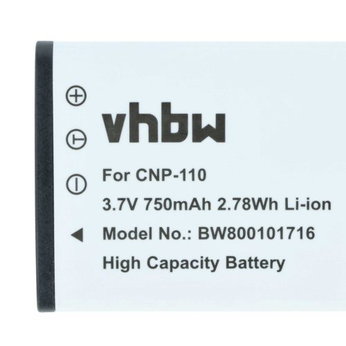 VHBW Akku Casio NP-160, NP-110DBA, NP-110, NP-110L - 750 mAh 3,6 V Li-Ion