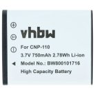 VHBW Akku Casio NP-160, NP-110DBA, NP-110, NP-110L - 750 mAh 3,6 V Li-Ion